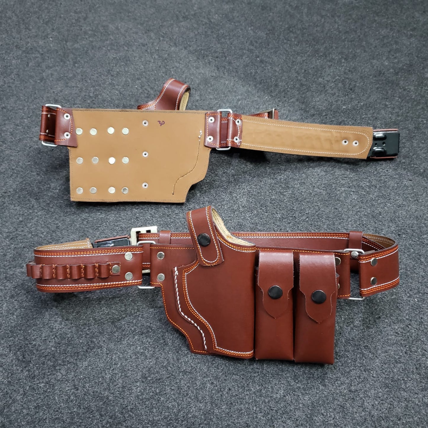 LEATHER BELLY BELT HOLSTER FOR 9MM/30BORE PISTOLS